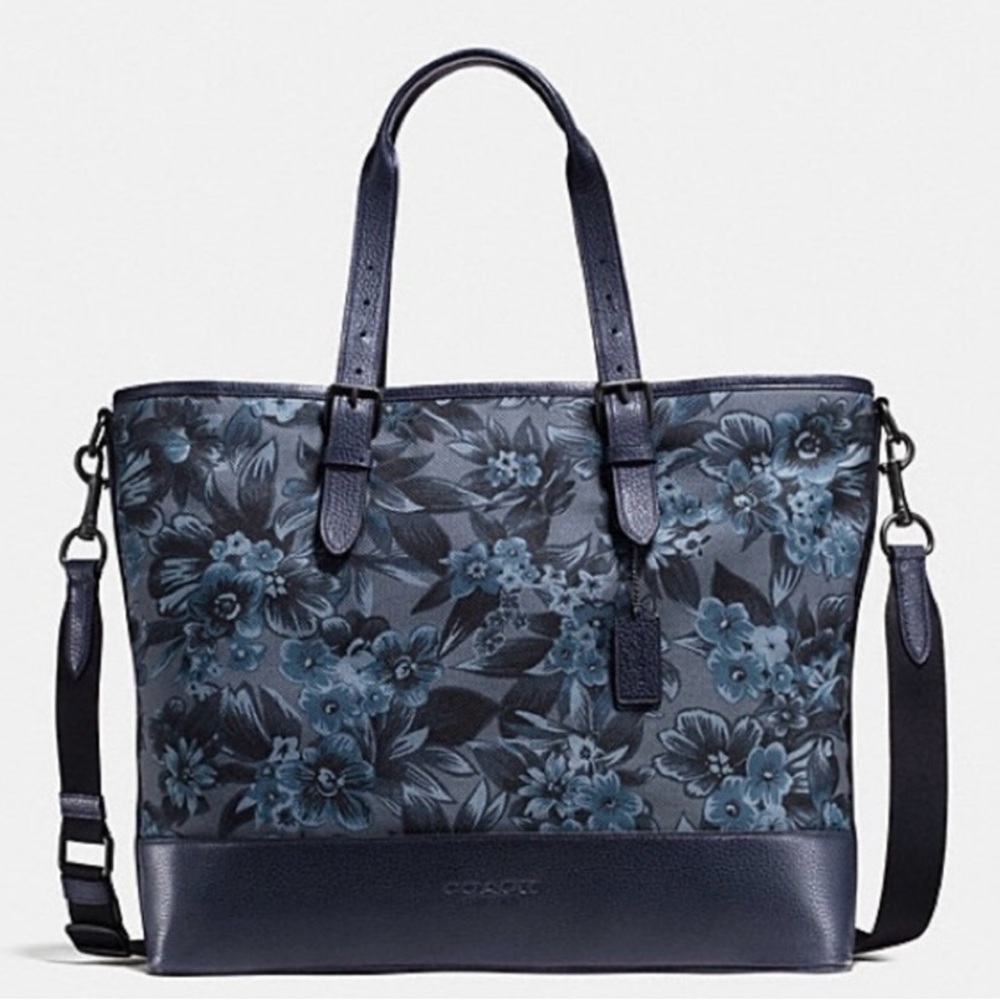 Coach Floral Print Navy Tote Bag
